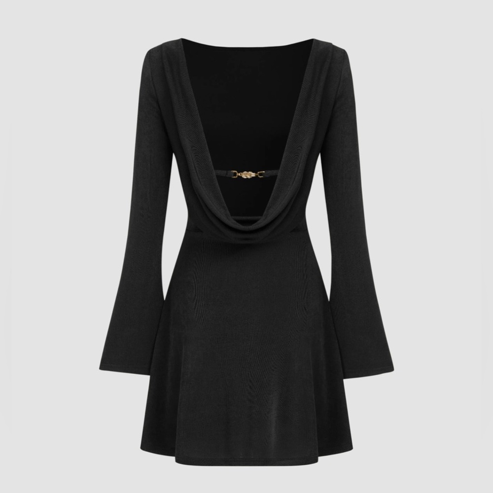Cider BOAT NECK SOLID BACKLESS MINI DRESS XS EA-7